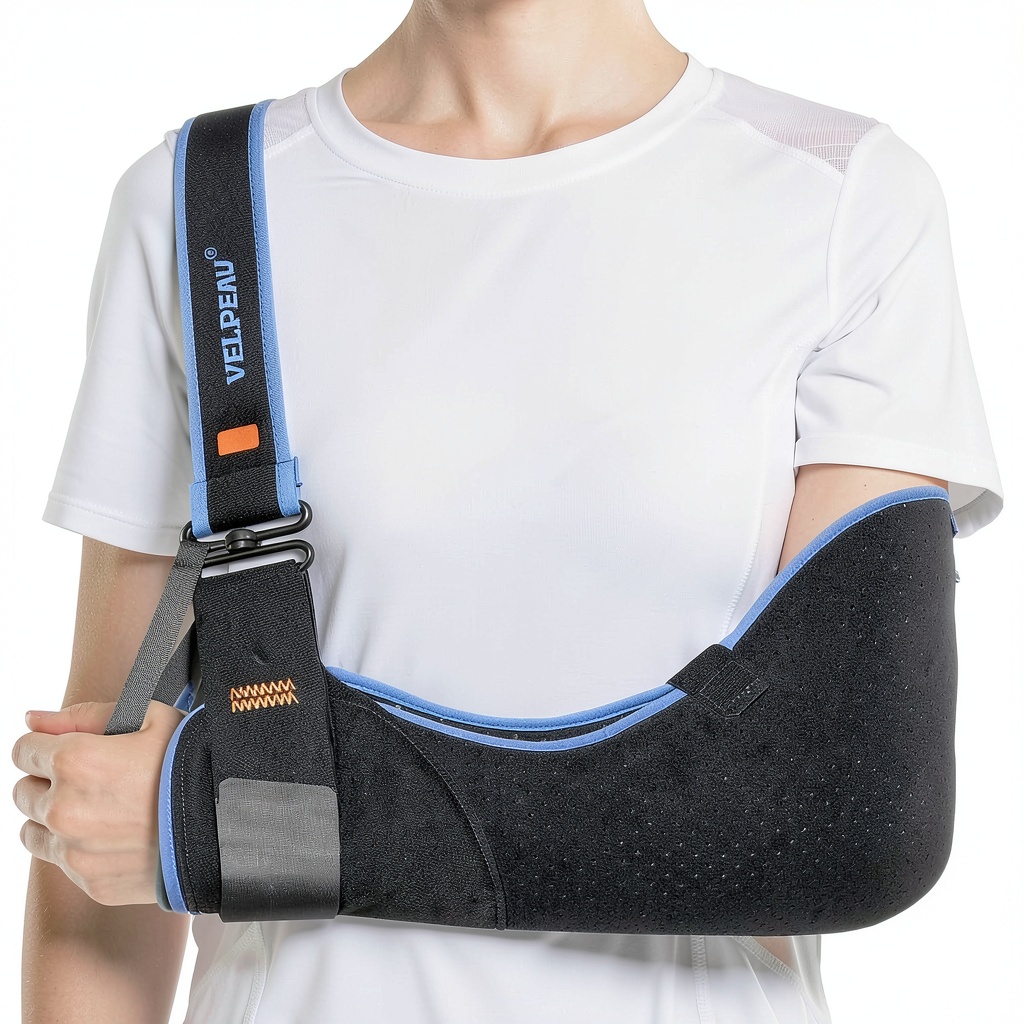 Installing Shenzhen Weprotex Technology Arm Sling Shoulder Support on a wooden surface