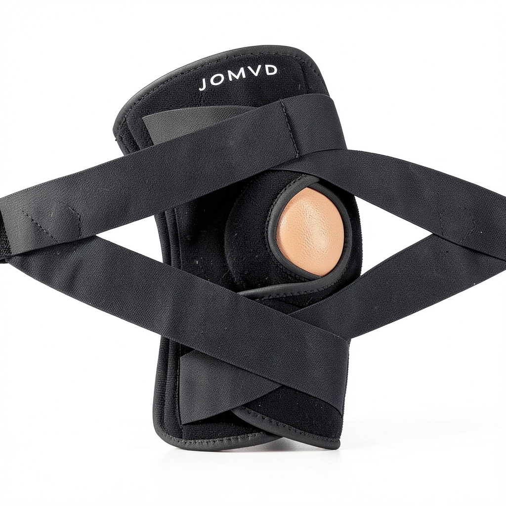 Adult wearing JOMVD knee brace while jogging
