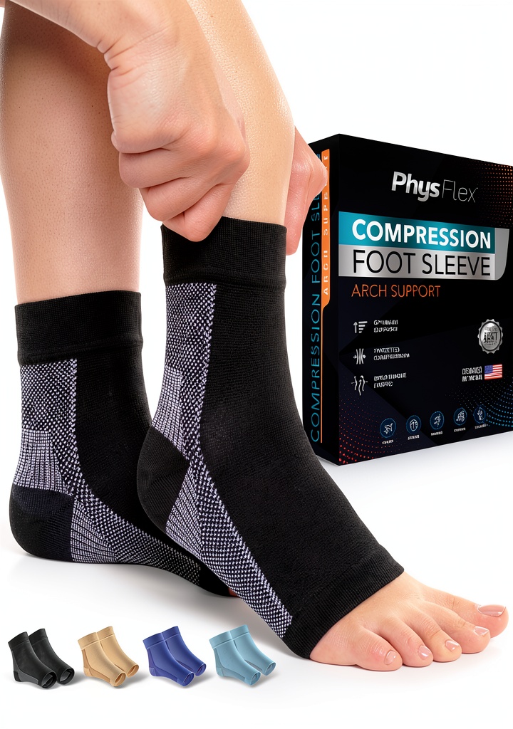 Person wearing PhysFlex compression socks while working on a retail floor