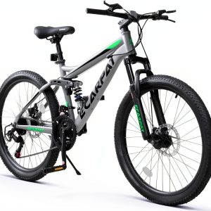 Ecarpat 26 Inch Suspension Mountain Bike Gray Green 21-Speed Dual Disc-0