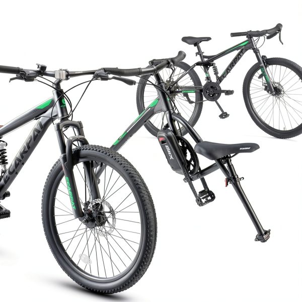 Ecarpat 26 Inch Suspension Mountain Bike Gray Green 21-Speed Dual Disc-5