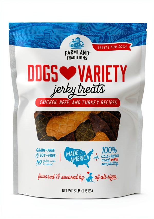 Farmland Traditions Dogs Love Jerky Dog Treats Chicken Beef Turkey 3lb-0